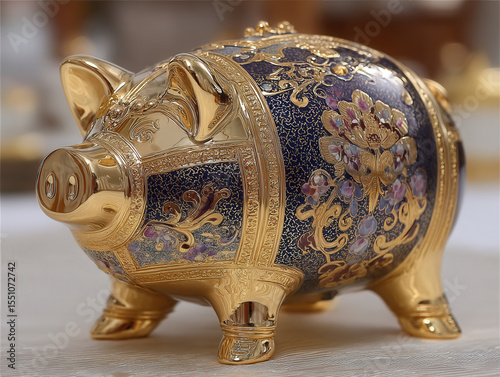 Solid gold piggy bank with ...