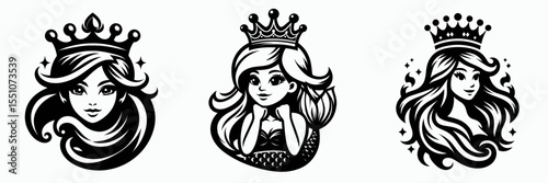 Mermaid. Skeleton Ghost Spooky Scary Halloween Cartoon Clipart Line Art Vector Illustration. Aquatic humanoid legendary ocean creature water nymph underwater being mythical woman.