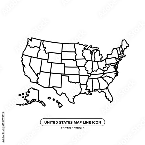 United states map outline vector illustration editable stroke usa map icon america map graphic design 