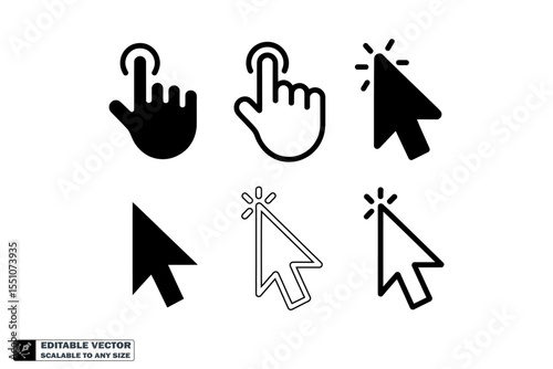 Cursor icon set hand pointer arrow vector illustration click symbol finger select touch interface 100px