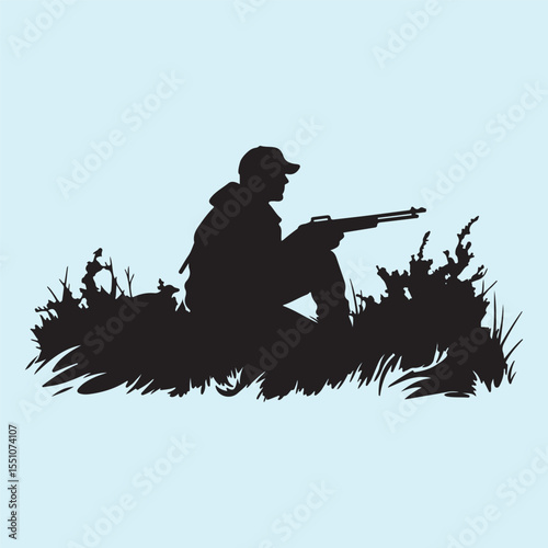 Outdoor Man with Rifle  Silhouette Vector
