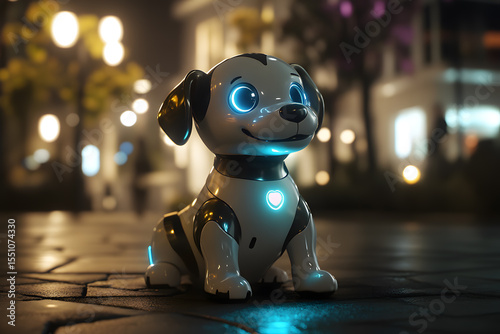 Cyber Pup Companion with Glowing Heart Interface