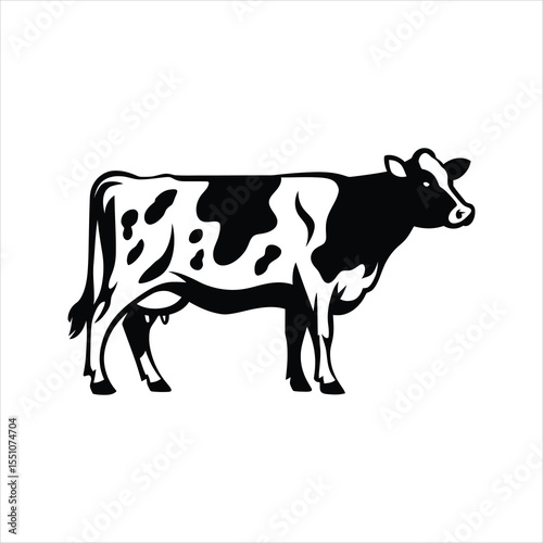 Black and White Dairy Cow Vector Silhouette Isolated on White Background	