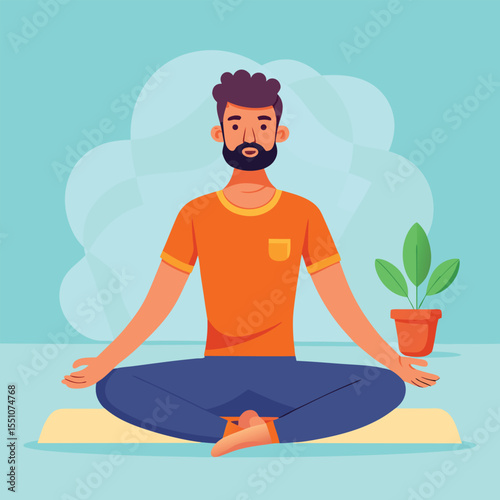 man doing yoga vector