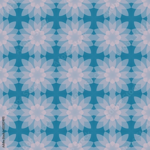 Geometric Floral Seamless Tile Pattern in Blue Tone