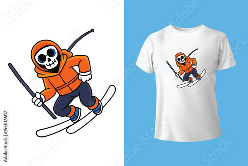 Ski winter sport vintage typography t shirt design with glasses and skier silhouette	
