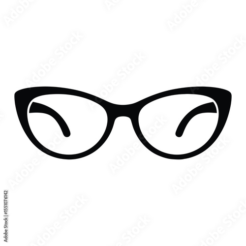 Cat-Eye Glasses Silhouette, Vector, Illustration, Outline, icon, Logo, White Background.