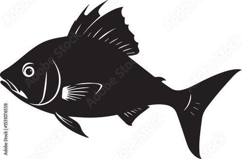 silhouette fish seabass on white background, vector illustration