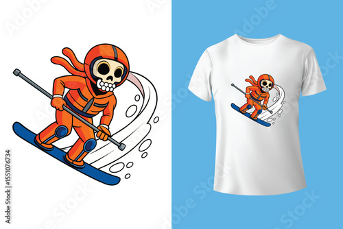Ski winter sport vintage typography t shirt design with glasses and skier silhouette	