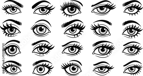 Stylized Black and White Eye Collection - Cartoon Vision Set