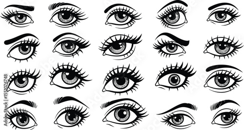 Stylized Black and White Eye Collection - Cartoon Vision Set