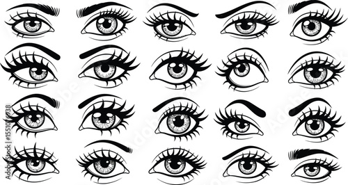 Stylized Black and White Eye Collection - Cartoon Vision Set