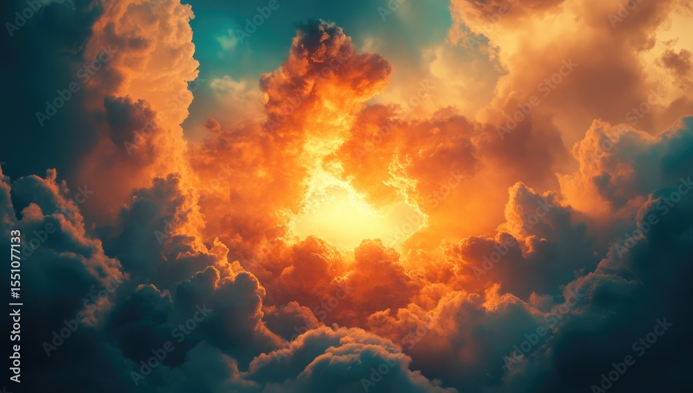 Fototapeta premium Fiery sun bursts through dramatic clouds