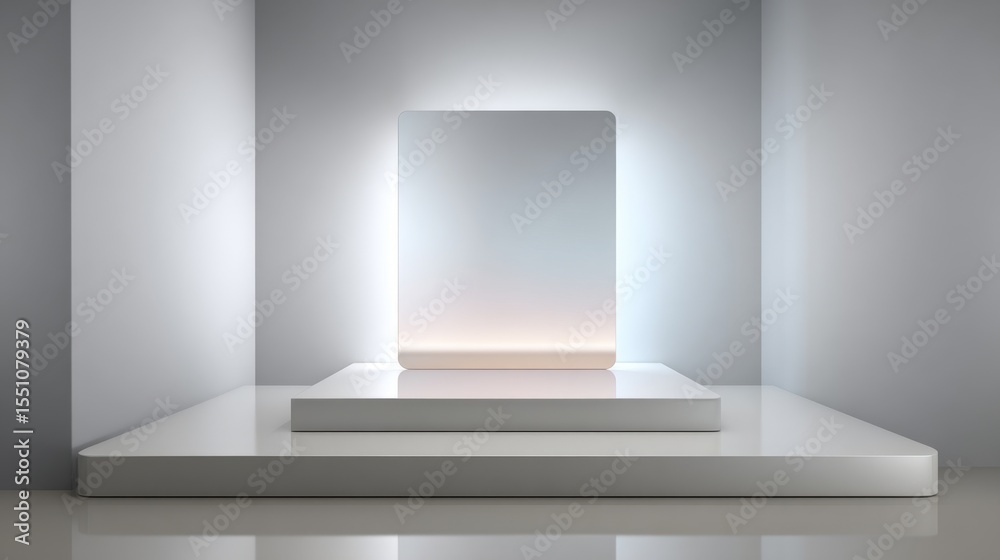 Fototapeta premium Minimalist display platform with soft ambient light in a modern, clean space.