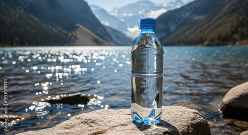 The Water Bottle by the Lakeside on a Sunny Day