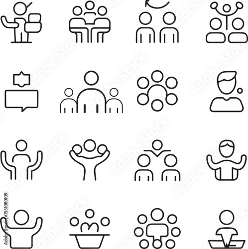 Team and People Outline Icons Set
