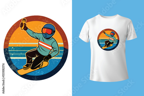 Ski winter sport vintage typography t shirt design with glasses and skier silhouette	
