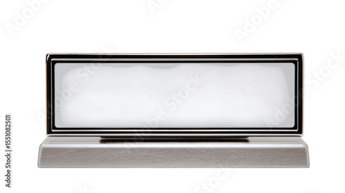 A compact desk nameplate, white background --ar 16:9