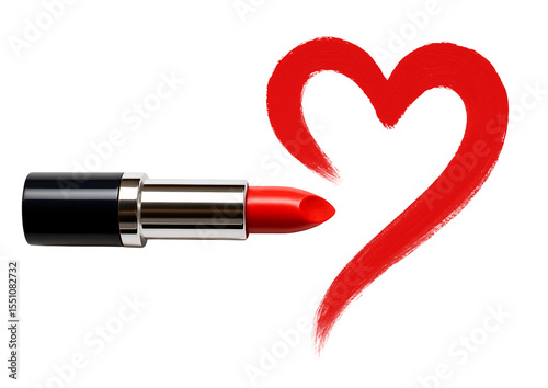 Red Lipstick Drawing a Heart on White Background