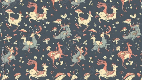 Delicate deer and mushroom pattern