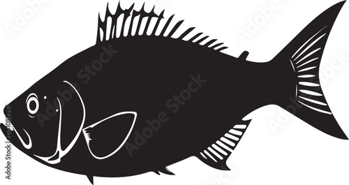 silhouette fish seabass on white background, vector illustration
