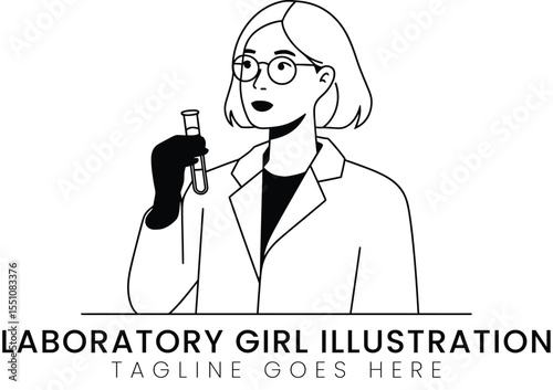 Stylish Scientist Line Illustration of a Woman in a Lab Coat