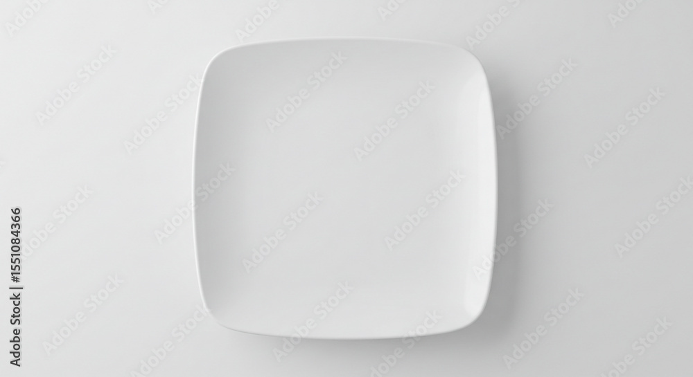 Minimalist white rectangular plate on a white surface Minimalist white rectangular plate on a white surface