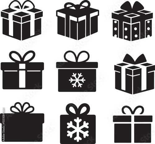 set of gift, box, surprise, gift box for the holiday, christmas gift icon silhouette, vector set