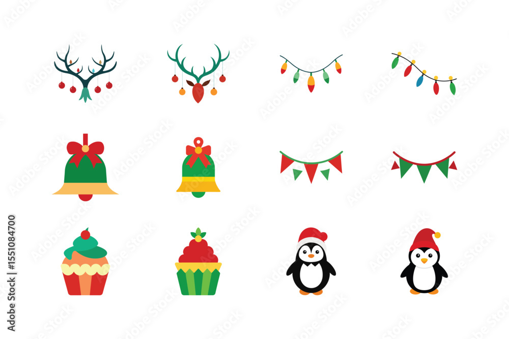 Naklejka premium Festive collection of Christmas icons and holiday items Color Vector illustration