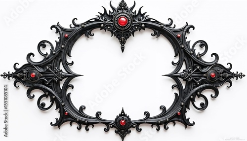 Ornate black and red decorative frame with intricate detailing  