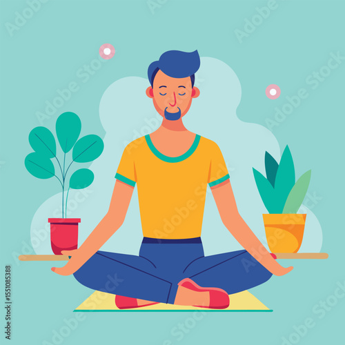 man doing yoga vector
