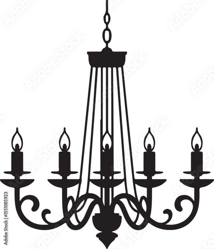 Black chandelier silhouette for interior art, home decor vector designs, and lighting illustrations