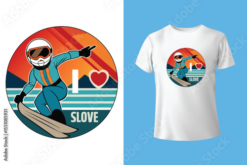 Ski winter sport vintage typography t shirt design with glasses and skier silhouette	