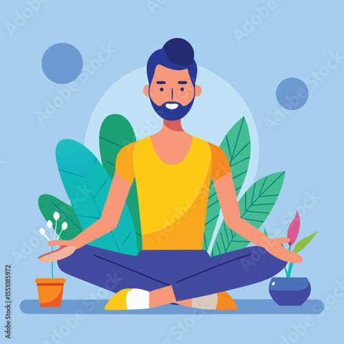 man doing yoga vector