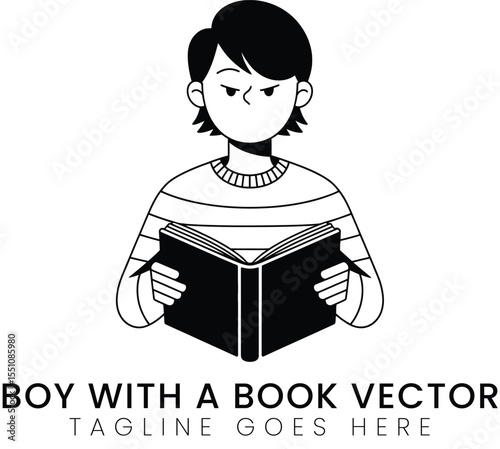 Boy Reading a Book Illustration