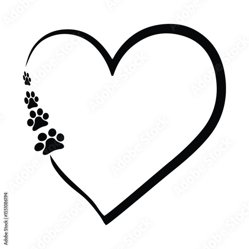 Heart shape with paw prints symbolizing love for pets and animal welfare