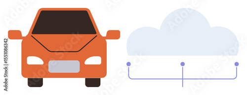 Orange car linked to a cloud-shaped network visual, representing connectivity, data sharing, IoT, and advanced vehicle technology. Ideal for mobility, innovation, AI, automation tech integration
