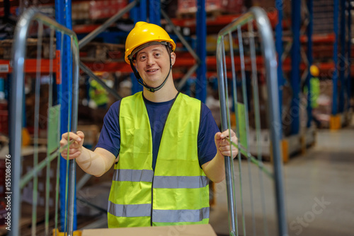 A person with Down syndrome working as a warehouse worker