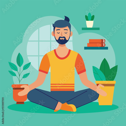 man doing yoga vector