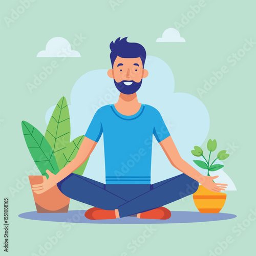 man doing yoga vector