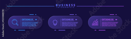 Three step infographic template with icon elements, designed for business and professional use. Ideal for presentations, banners, workflow layouts, process diagrams, flowcharts, and visualizing data