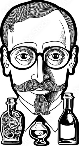 Vintage vector illustration of a gentleman with a top hat and mustache, drawn in a classic engraving style. Generated AI