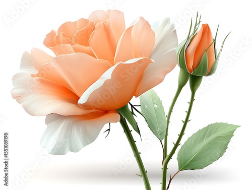 Two peachy roses with two buds