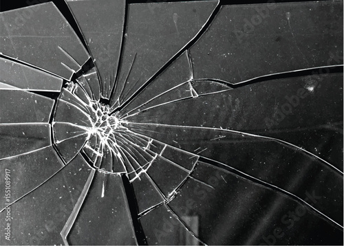 Broken glass on the black background. Isolated realistic cracked glass effect	