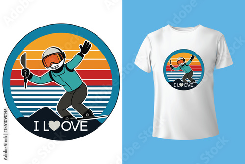 Ski winter sport vintage typography t shirt design with glasses and skier silhouette	