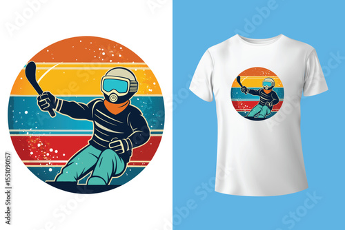 Ski winter sport vintage typography t shirt design with glasses and skier silhouette	