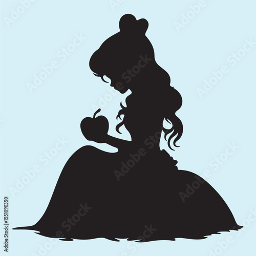 silhouette of a girl holding a apple