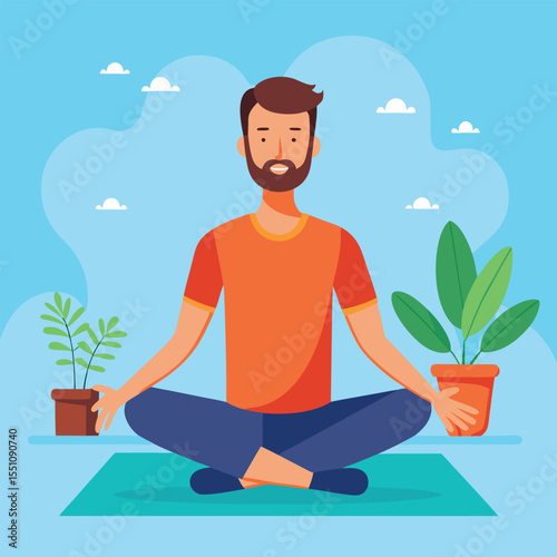 man doing yoga vector