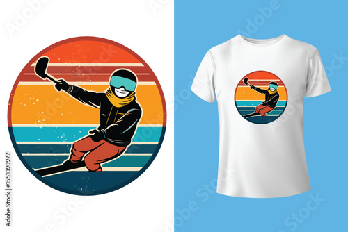 Ski winter sport vintage typography t shirt design with glasses and skier silhouette	