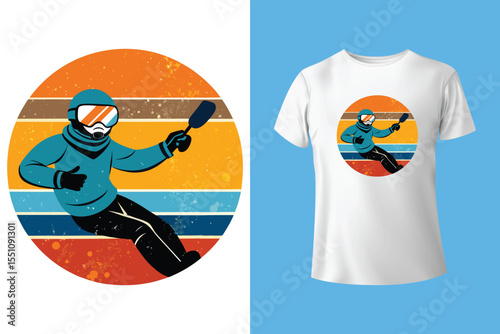 Ski winter sport vintage typography t shirt design with glasses and skier silhouette	